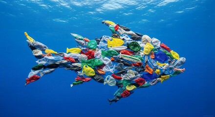 Plastic Fish School in the Ocean