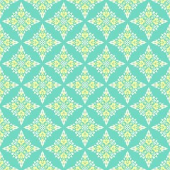 Fototapeta premium Hand-drawn Modern Elegant Spring Seamless Ikat Damask Pattern in Turquoise and Yellow for Wallpaper