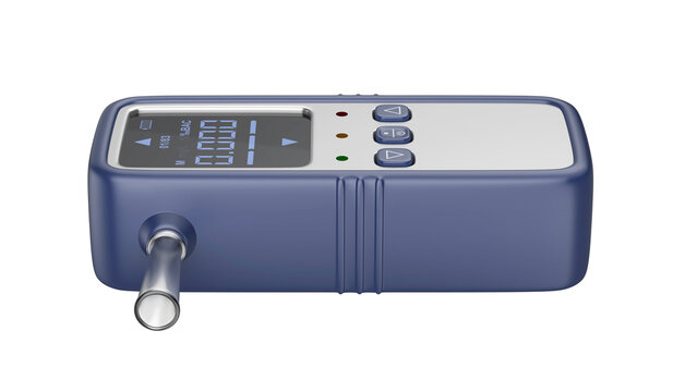 Blue portable breathalyzer for alcohol testing on transparent background