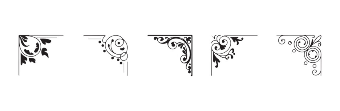 Vintage filigree corner borders set with elegant swirl and floral Victorian frame elements