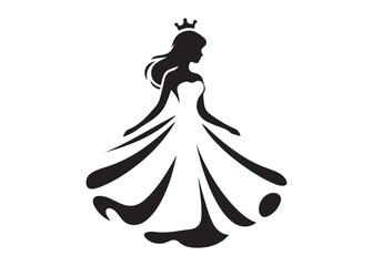 fairytale princess logo silhouette vector, beauty queen head logo silhouette vector, queen logo with a crown on her head, beauty queen luxury dress vector logo silhouette design on white background © Adobe design