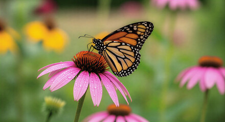 Obraz premium side view of a butterfly extracting nectar