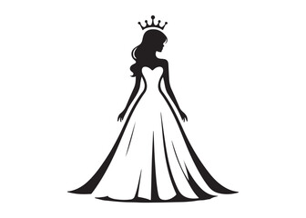 fairytale princess logo silhouette vector, beauty queen head logo silhouette vector, queen logo with a crown on her head, beauty queen luxury dress vector logo silhouette design on white background