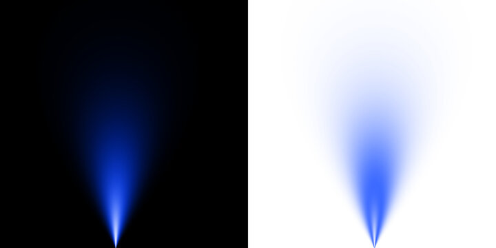 Realistic Blue Spotlight Pointing Up, Light Beam Effect for Scene Illumination on Transparent Background.