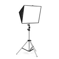 A professional photography lighting kit with a softbox on a stand