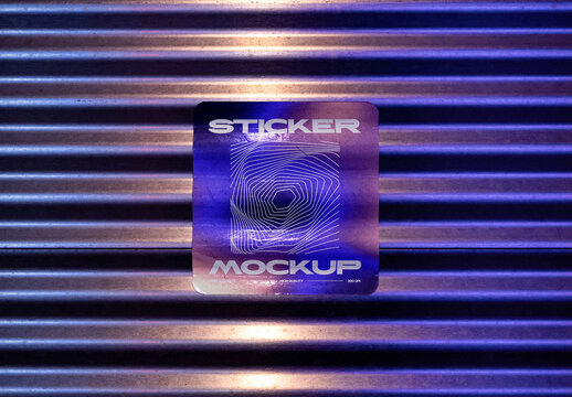 Roller Shutter Sticker Mockup with Neon Lighting
