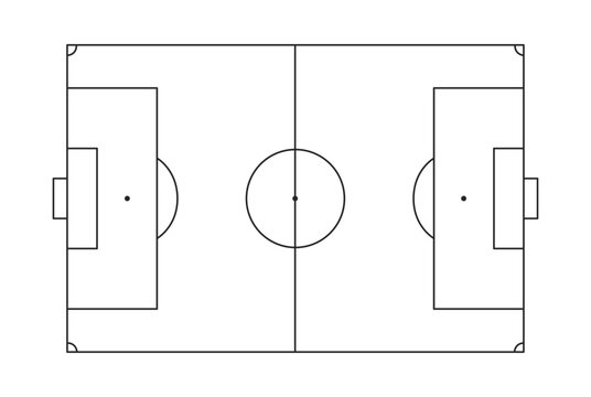 Vector football pitch outline or soccer field scheme isolated on white background