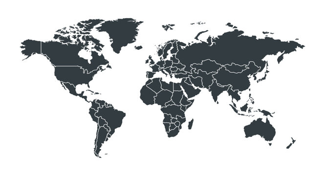 Vector world map with country borders isolated on white background