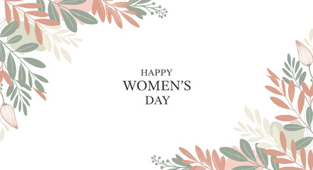 Happy women's day greeting card with elegant floral border on white © Gimhana