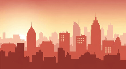 Obraz premium City Skyline Silhouette Against Orange Sky.
