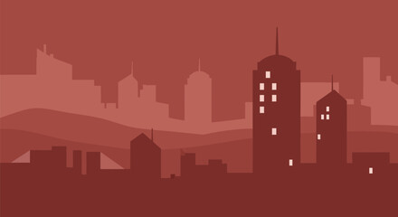 Fototapeta premium City Skyline Silhouette Against Red Sky.
