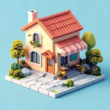 3D illustration of a small house.