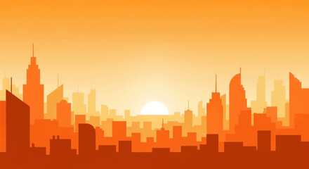 Obraz premium City Skyline Silhouette at Sunset Orange.