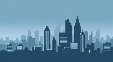 Obraz premium City Skyline Silhouette Modern Skyscrapers Urban Landscape.