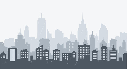 Obraz premium City Skyline Silhouette Modern Skyscrapers Urban Landscape.