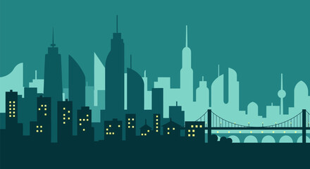 Fototapeta premium City Skyline Silhouette with Bridge Illustration.