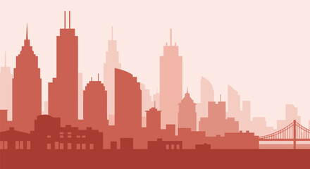 Obraz premium City Skyline Silhouette with Skyscrapers and Bridge.