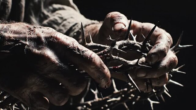 Sacred 4K Hands Holding Crown of Thorns with Divine Light for Good Friday