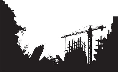 Obraz premium Black silhouette construction site with crane and buildings 1