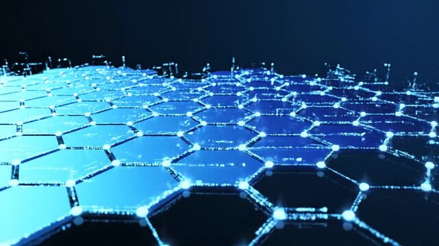 Blue Hexagonal Grid with Glowing Connections.