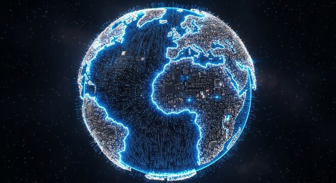 Digital Earth with Neon Lights Earth Digital Neon Lights 3D Globe Technology Space Global. Concept featuring earth, digital, neon lights, 3d globe, technology for professional commercial design.