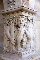 Fototapeta premium Duisburg City Hall in Germany. Architecture detail depicting Eve in the Garden of Eden being tempted by the serpent.