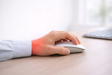 Fototapeta premium Carpal tunnel syndrome wrist pain office hand on mouse ergonomic computer work discomfort