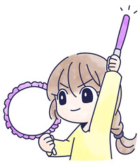 ペンライトと書き込めるうちわを持つ女性のイラスト