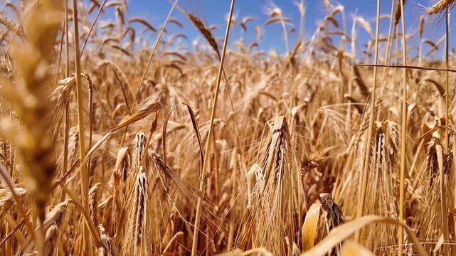 Wheat field in summertime ready for harvesting.