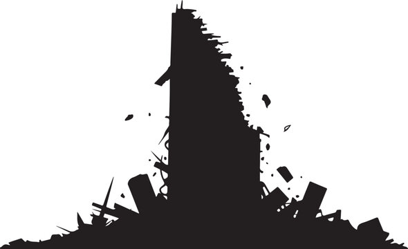 Black silhouette of a building exploding explosion