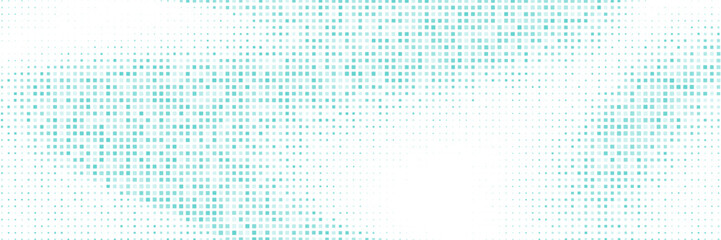 Abstract curved dotted surface with halftone effect by blue and turquoise small squares. Vector graphic pattern