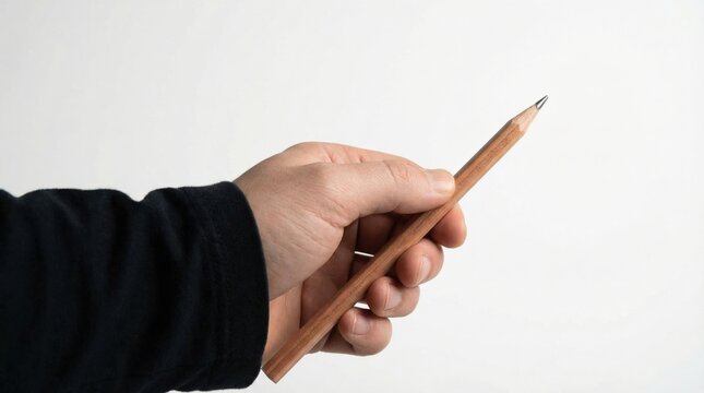 Hand holding a wooden pencil with a pointed tip