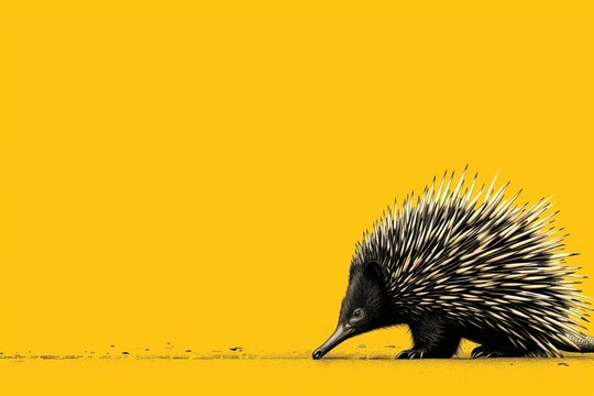 Stylized echidna illustration on bold yellow background &mdash; unique monotreme wildlife art for education, conservation and modern branding.