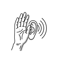 Fototapeta premium Hand Touching Ear Listening Sound Waves Illustration.