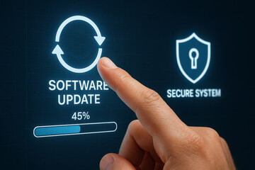 Finger pressing software update button improving system security