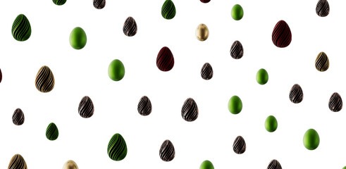 Decorative Easter eggs scattered on a white background, perfect for holiday greetings, invitations, and spring-themed de © vegefox.com