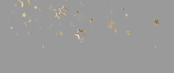 Elegant gold stars and snowflakes floating on a neutral gray backdrop, perfect for holidays and cel