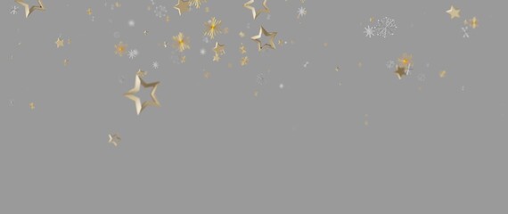 Festive gold stars and snowflakes floating on a gray background, perfect for holiday greetings and © vegefox.com