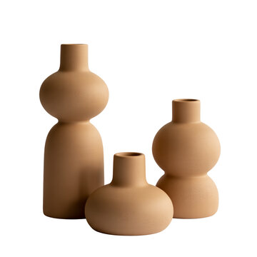 Minimalist Clay Candleholder Set in Warm Beige Tones, Isolated on Transparent Background