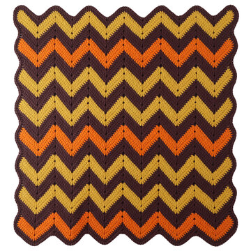 Vintage 1970s Crocheted Afghan with Harvest‑Gold Chevron Pattern, Isolated on Transparent Background