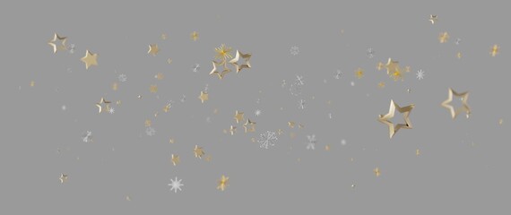Naklejka premium Festive golden stars and snowflakes floating against a soft grey backdrop. Perfect for Christmas, w