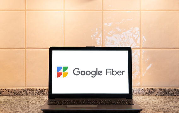 Google Fiber logo on a laptop screen.  Link&ouml;ping, &Ouml;sterg&ouml;tland, Sweden. 03-02-2026. 
