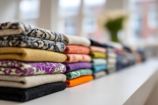 Styling display of patterned knickers on a modern table in bright studio.