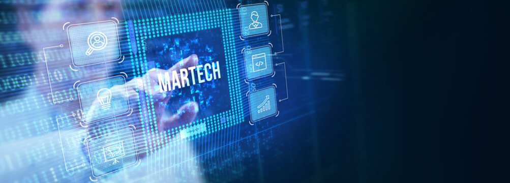 Martech marketing technology concept on virtual screen interface. Business, Technology, Internet and network concept.