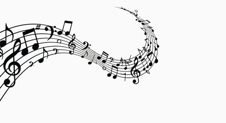Black musical notes flowing in a curved line on a white background © Tiun