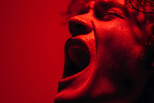 screamer portrays a ferocious haunting face under stark luminous studio lighting capturing primal energy