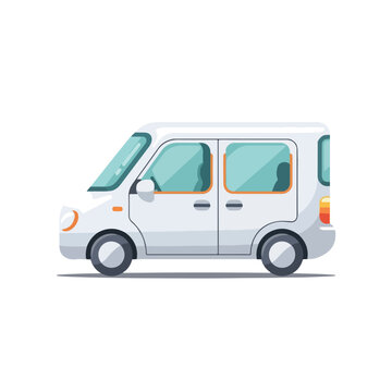 Cartoon style white van with tinted windows and wheels