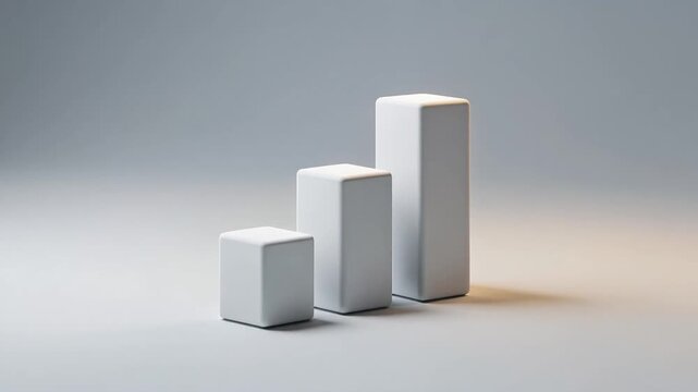 Minimalist white bar graph with three ascending blocks on neutral background for business growth concept
