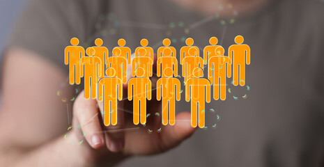 Abstract concept of teamwork, connection, community, and social network with digital figures....