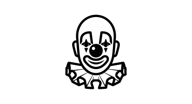 Clown face with ruffled collar smiling.